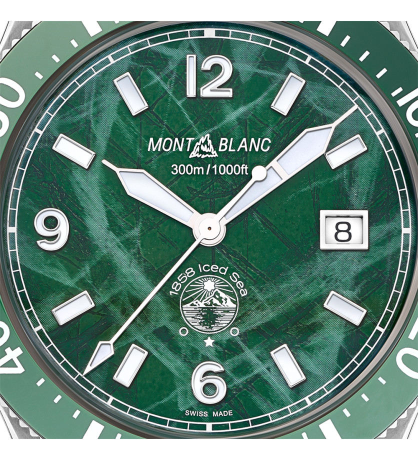 Montre Montblanc 1858 Iced Sea Automatic Date cadran vert bracelet en caoutchouc 41mm