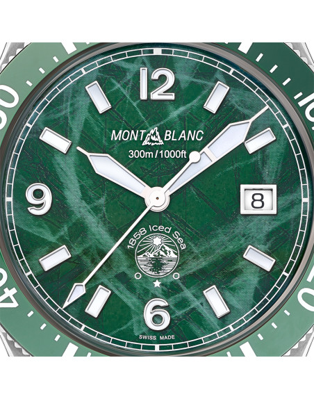 Montre Montblanc 1858 Iced Sea Automatic Date cadran vert bracelet en caoutchouc 41mm