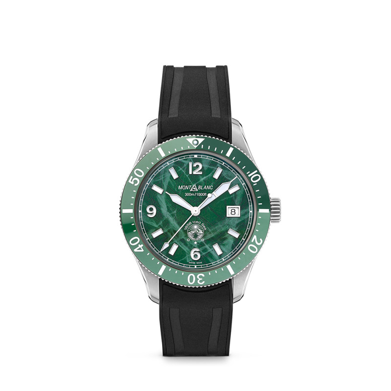 Montre Montblanc 1858 Iced Sea Automatic Date cadran vert bracelet en caoutchouc 41 mm