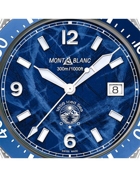 Montre Montblanc 1858 Iced Sea Automatic Date cadran bleu bracelet en caoutchouc 41mm