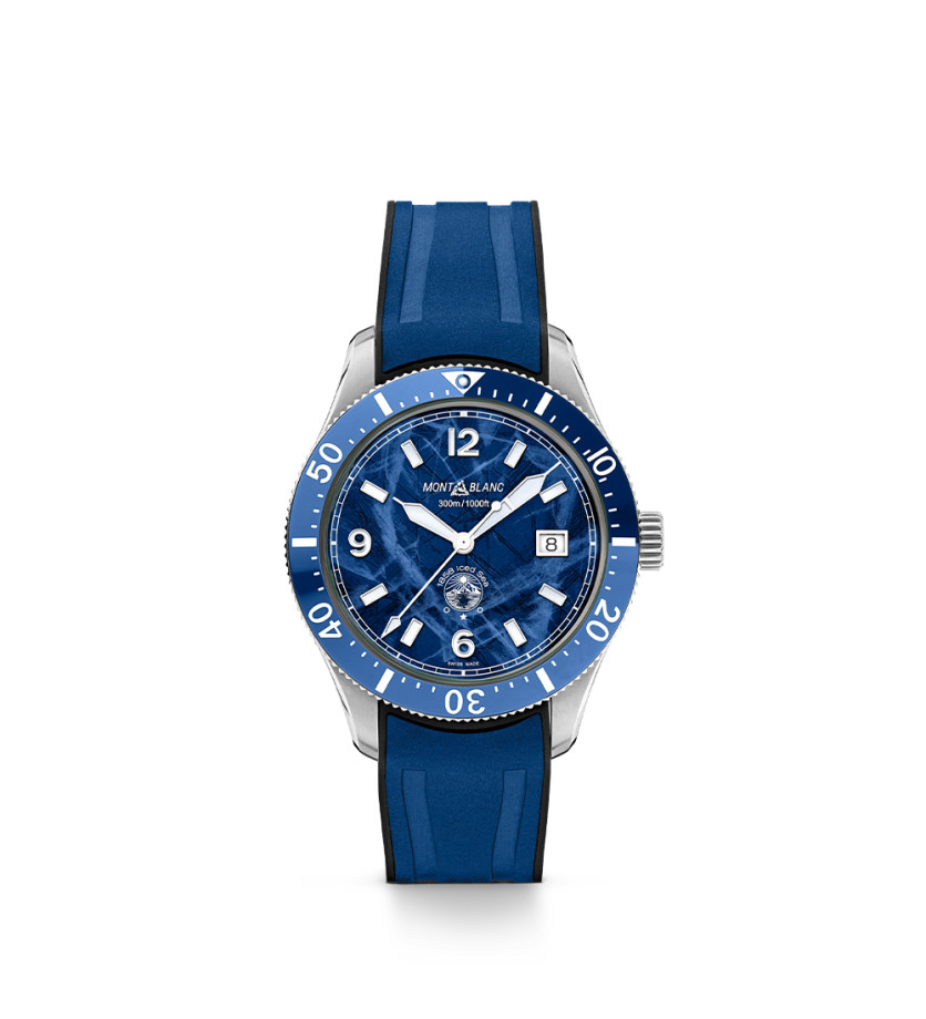 Montre Montblanc 1858 Iced Sea Automatic Date cadran bleu bracelet en caoutchouc 41mm
