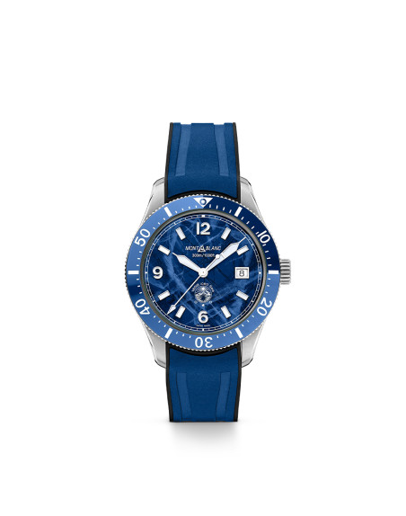 Montre Montblanc 1858 Iced Sea Automatic Date cadran bleu bracelet en caoutchouc 41mm