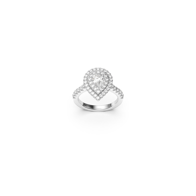 Bague Frojo or blanc centre diamant poire entourage diamants