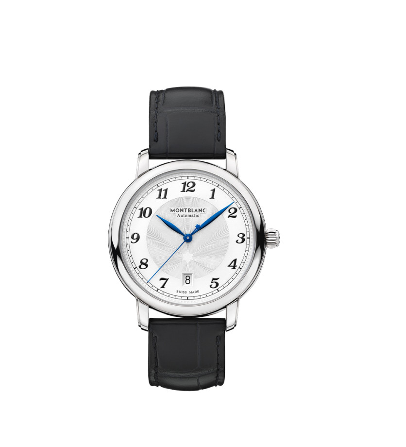 Montre Montblanc Star Legacy Automatic Date cadran blanc bracelet cuir noir 39 mm