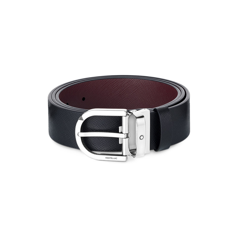 Ceinture réversible Montblanc à boucle fer à cheval cuir noir imprimé mosto 35 mm