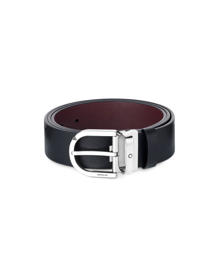 Ceinture réversible Montblanc à boucle fer à cheval cuir noir imprimé mosto 35 mm