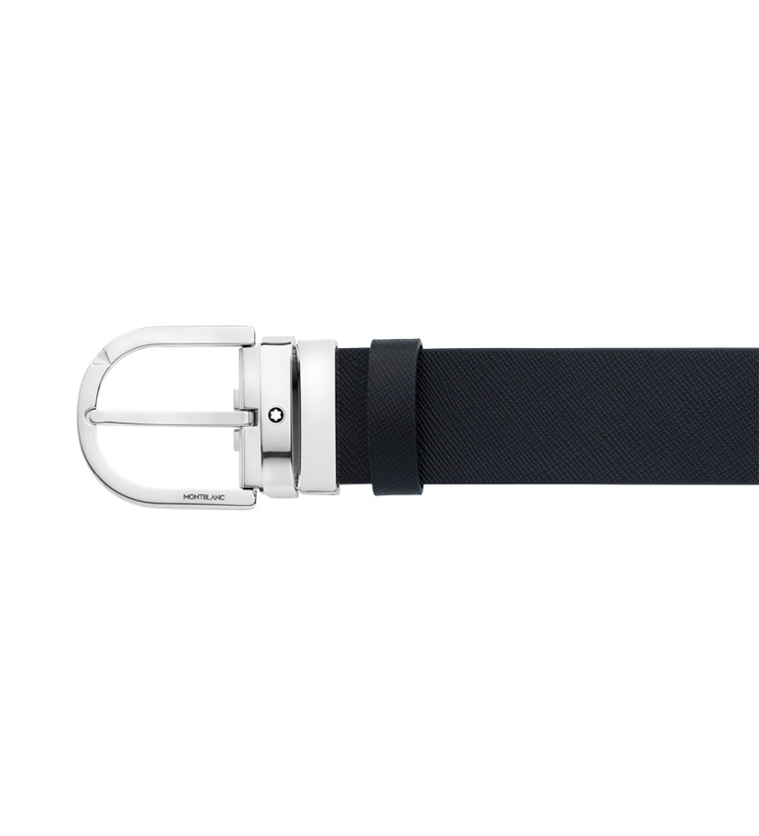 Ceinture réversible Montblanc à boucle fer à cheval cuir noir imprimé mosto 35 mm