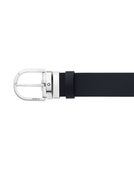 Ceinture réversible Montblanc à boucle fer à cheval cuir noir imprimé mosto 35 mm