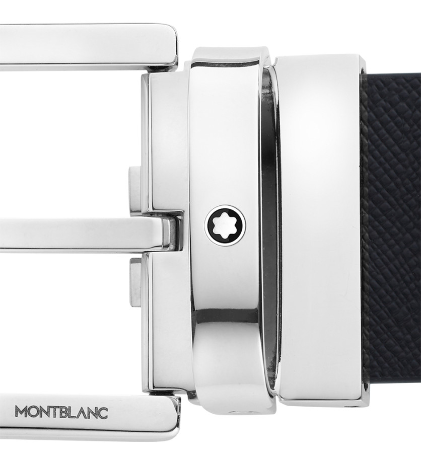 Ceinture réversible Montblanc à boucle fer à cheval cuir noir imprimé mosto 35 mm