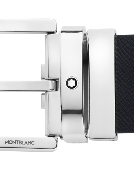 Ceinture réversible Montblanc à boucle fer à cheval cuir noir imprimé mosto 35 mm