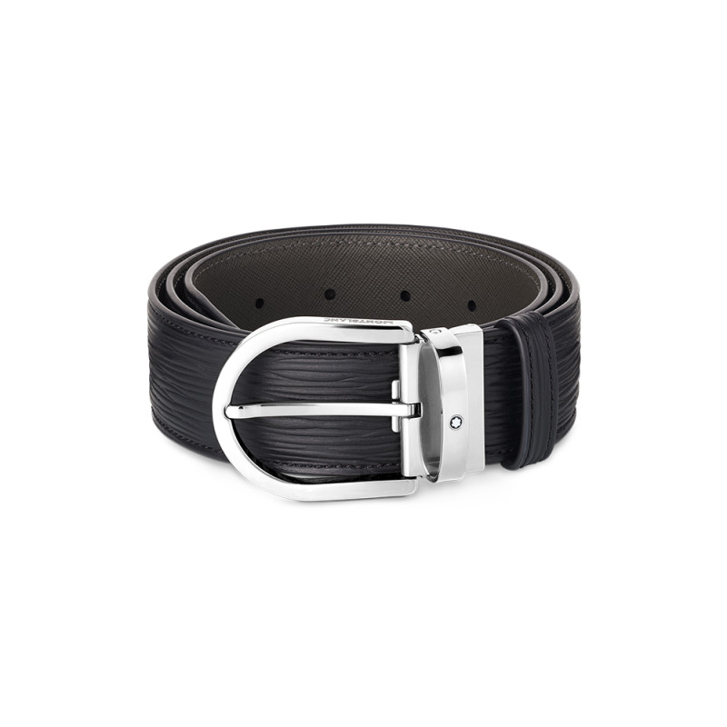 Ceinture Montblanc à boucle fer à cheval cuir imprimé noir 40 mm