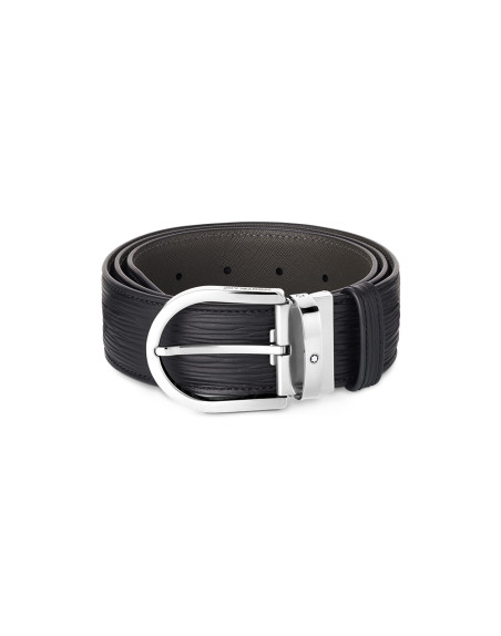 Ceinture Montblanc à boucle fer à cheval cuir imprimé noir 40 mm