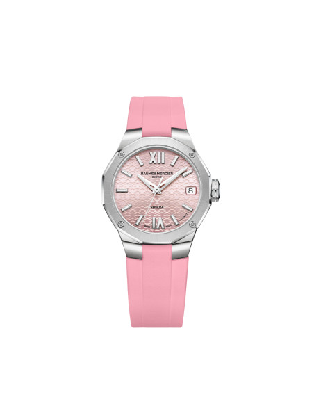 Montre Baume & Mercier Riviera automatique cadran rose bracelet caoutchouc rose 33 mm