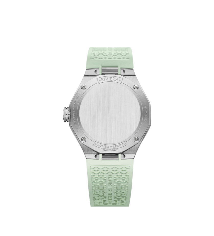 Montre Baume & Mercier Riviera quartz cadran vert bracelet caoutchouc vert 36 mm