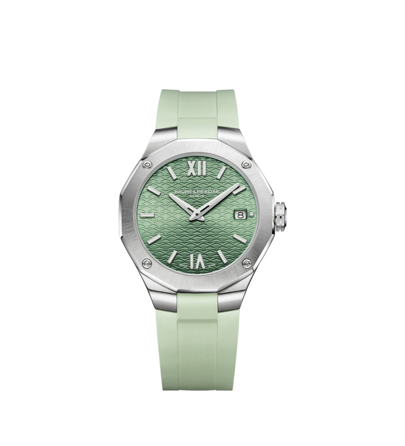 Montre Baume & Mercier Riviera quartz cadran vert bracelet caoutchouc vert 36 mm