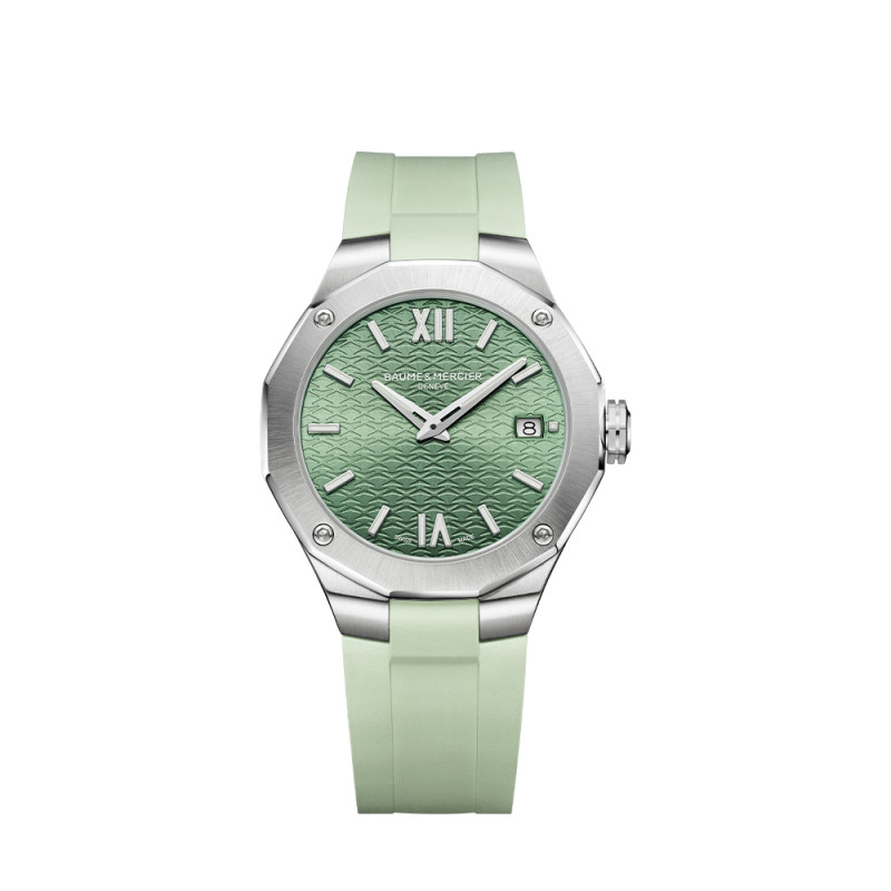 Montre Baume & Mercier Riviera quartz cadran vert bracelet caoutchouc vert 36 mm