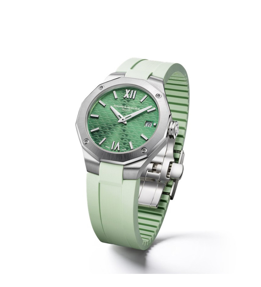 Montre Baume & Mercier Riviera quartz cadran vert bracelet caoutchouc vert 36 mm