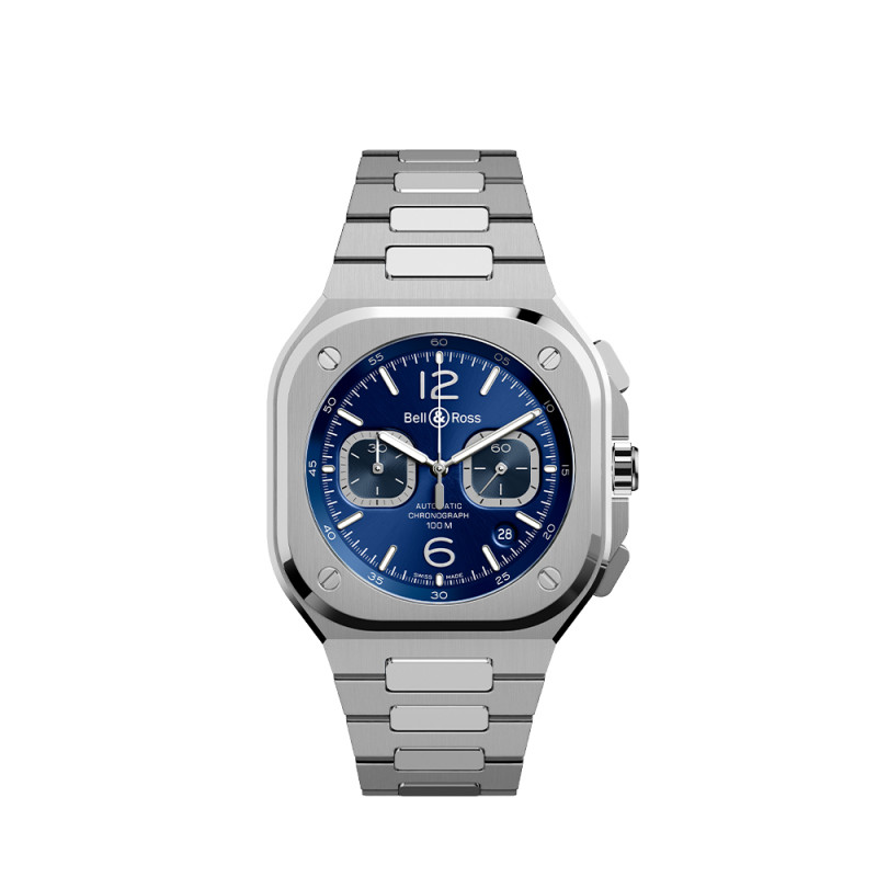 Montre Bell & Ross BR 05 Chrono Blue Steel automatique cadran bleu bracelet acier 42 mm