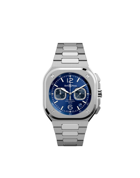 Montre Bell & Ross BR 05 Chrono Blue Steel automatique cadran bleu bracelet acier 42 mm