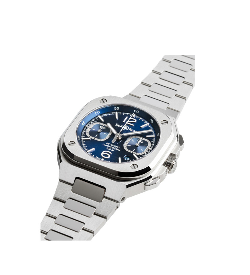 Montre Bell & Ross BR 05 Chrono Blue Steel automatique cadran bleu bracelet acier 42 mm