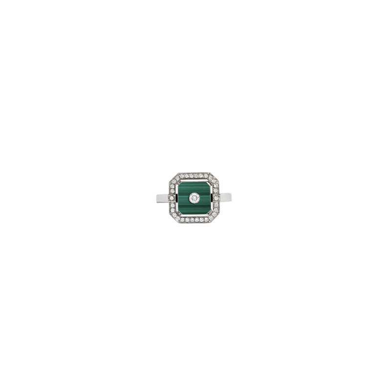 Bague Statement Mini Skyway argent diamants et malachite