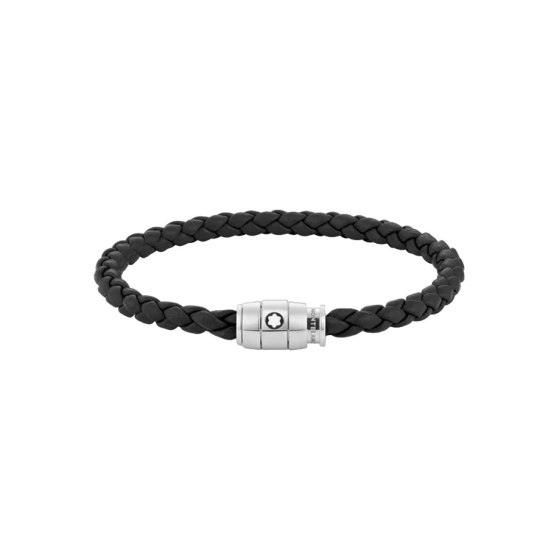 Bracelet Monblanc acier et cuir noir avec fermeture à 3 anneaux