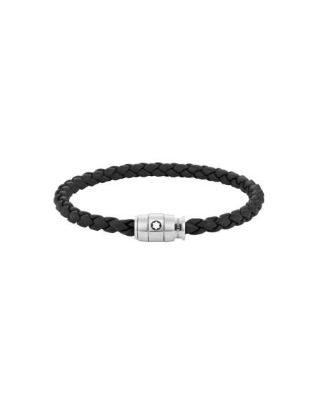 Bracelet Monblanc acier et cuir noir avec fermeture à 3 anneaux