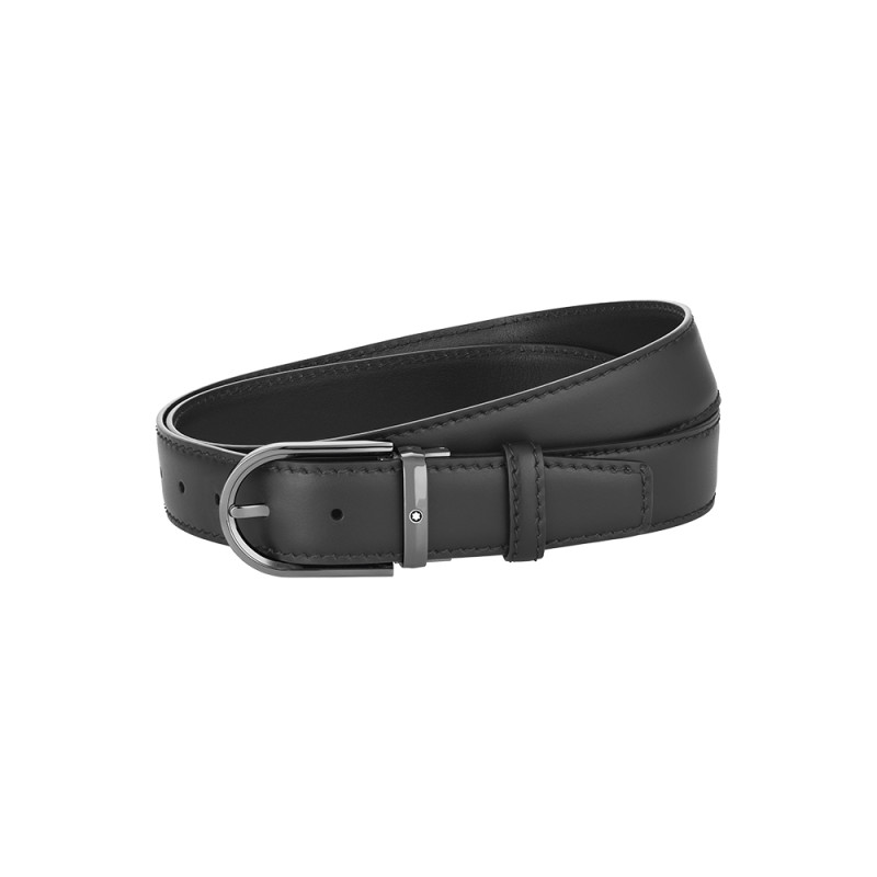 Ceinture Montblanc à boucle fer à cheval cuir noir 35 mm