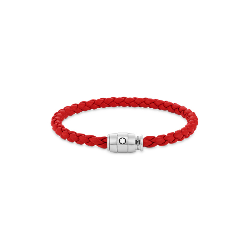 Bracelet Montblanc acier et cuir rouge avec fermeture à 3 anneaux