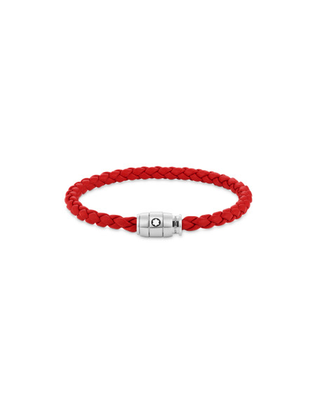 Bracelet Montblanc acier et cuir rouge avec fermeture à 3 anneaux