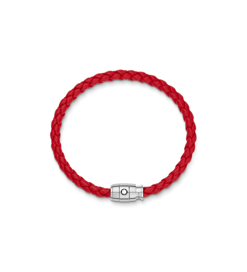 Bracelet Montblanc acier et cuir rouge avec fermeture à 3 anneaux