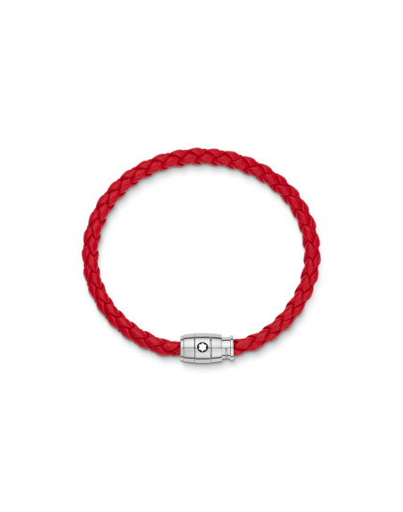 Bracelet Montblanc acier et cuir rouge avec fermeture à 3 anneaux