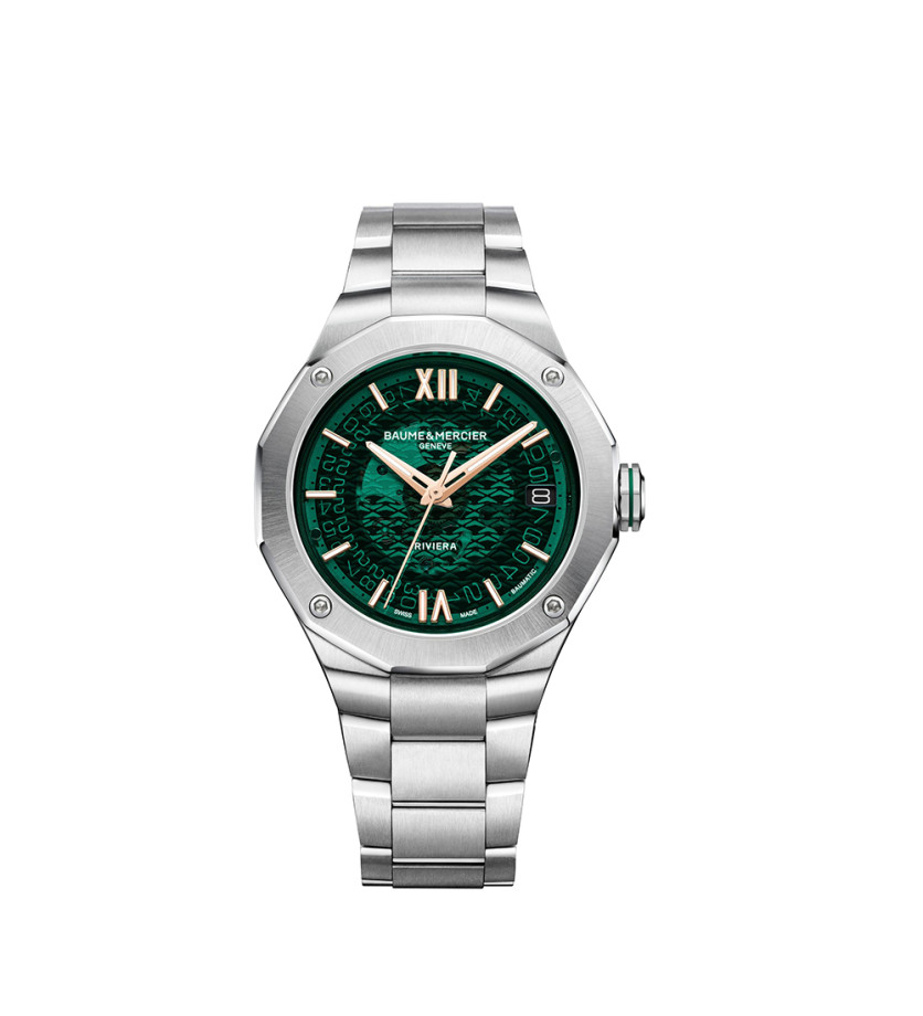 Montre Baume & Mercier Riviera automatique cadran vert bracelet acier 39 mm