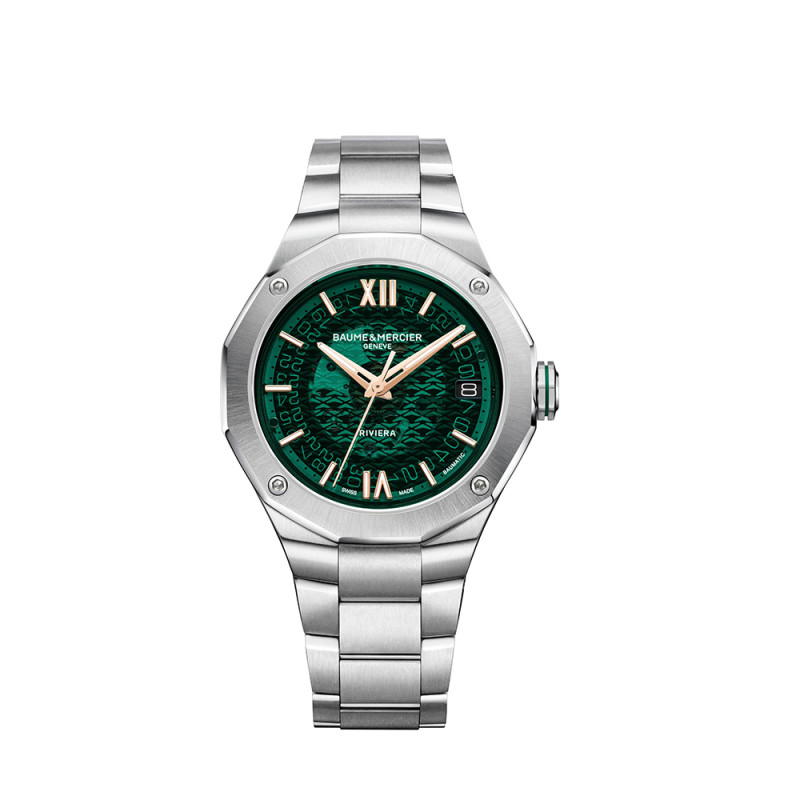 Montre Baume & Mercier Riviera automatique cadran vert bracelet acier 39 mm