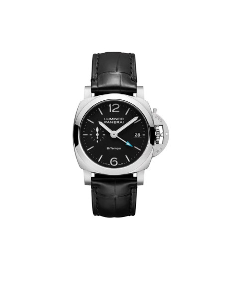 Montre Panerai Luminor Quaranta BiTempo automatique cadran noir bracelet en cuir d'alligator noir 40 mm