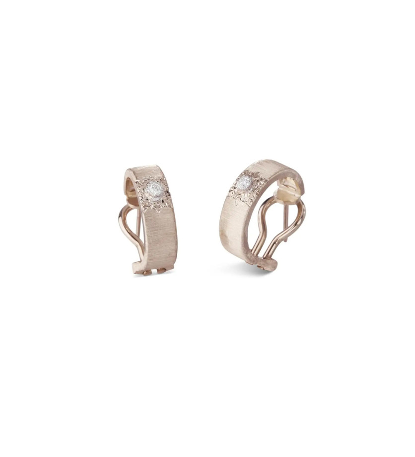 Boucles d'oreilles Buccellati Macri classica Opera or rose, or blanc et diamants