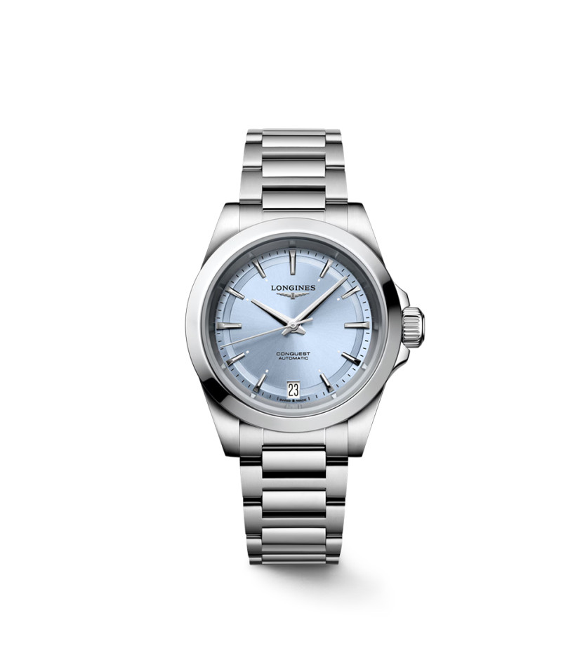 Montre Longines Conquest automatique cadran bleu bracelet acier 34 mm