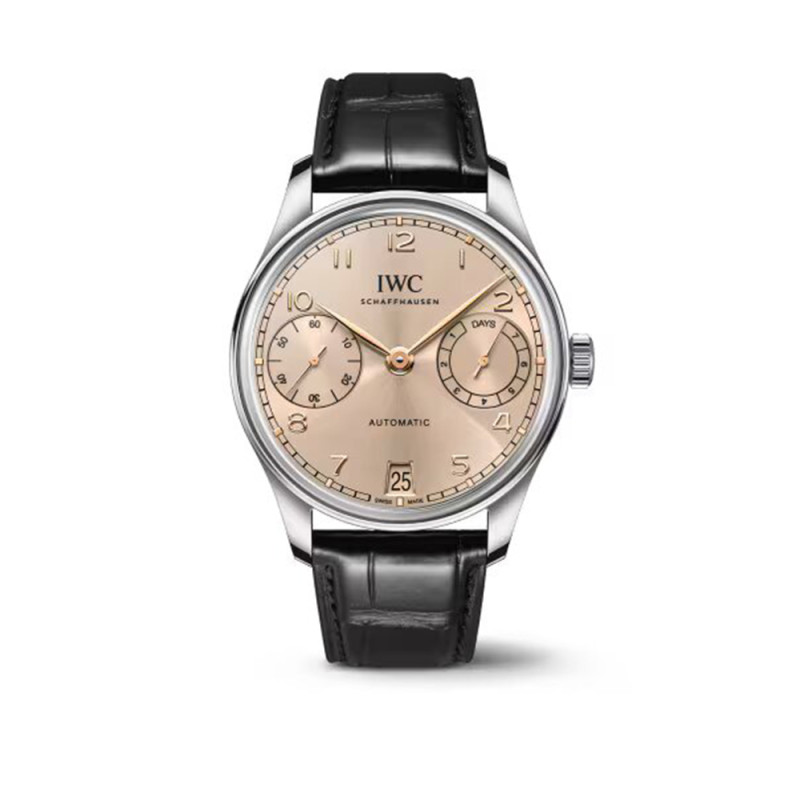 Montre Portugiaser IWC automatique cadran beige bracelet en cuir 42mm